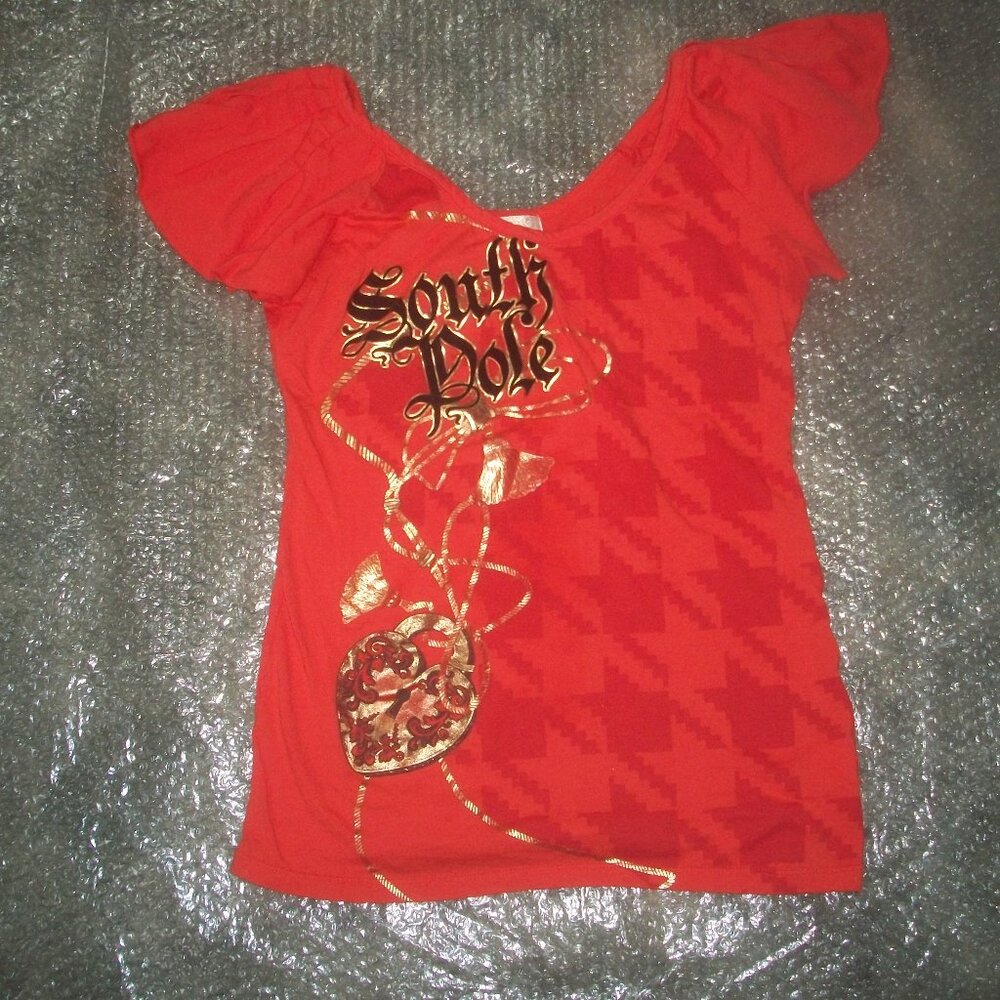 womens tee-shirt.SOUTH POLE blouse.Flutter sleeves.Bling.size large